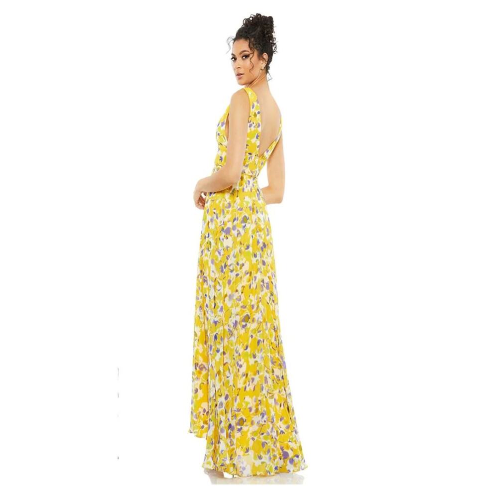 New with tags Mac Duggal 70206 Yellow Floral Maxi Dress Plunge V Size 0 - Picture 2 of 15